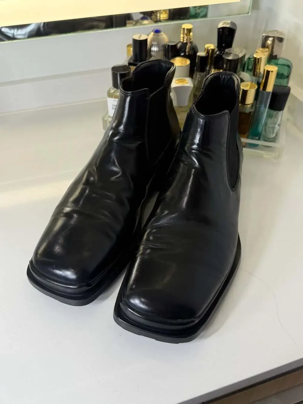 Prada Brushed Leather Square Toe Chelsea Boots Sz 12